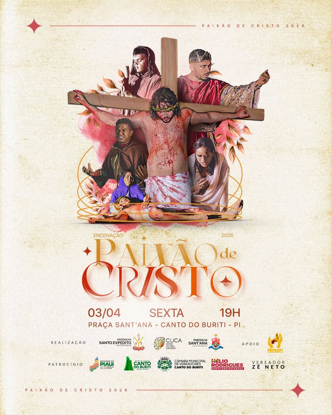 Câmara Municipal de Canto do Buriti convida população para encenação da Paixão de Cristo